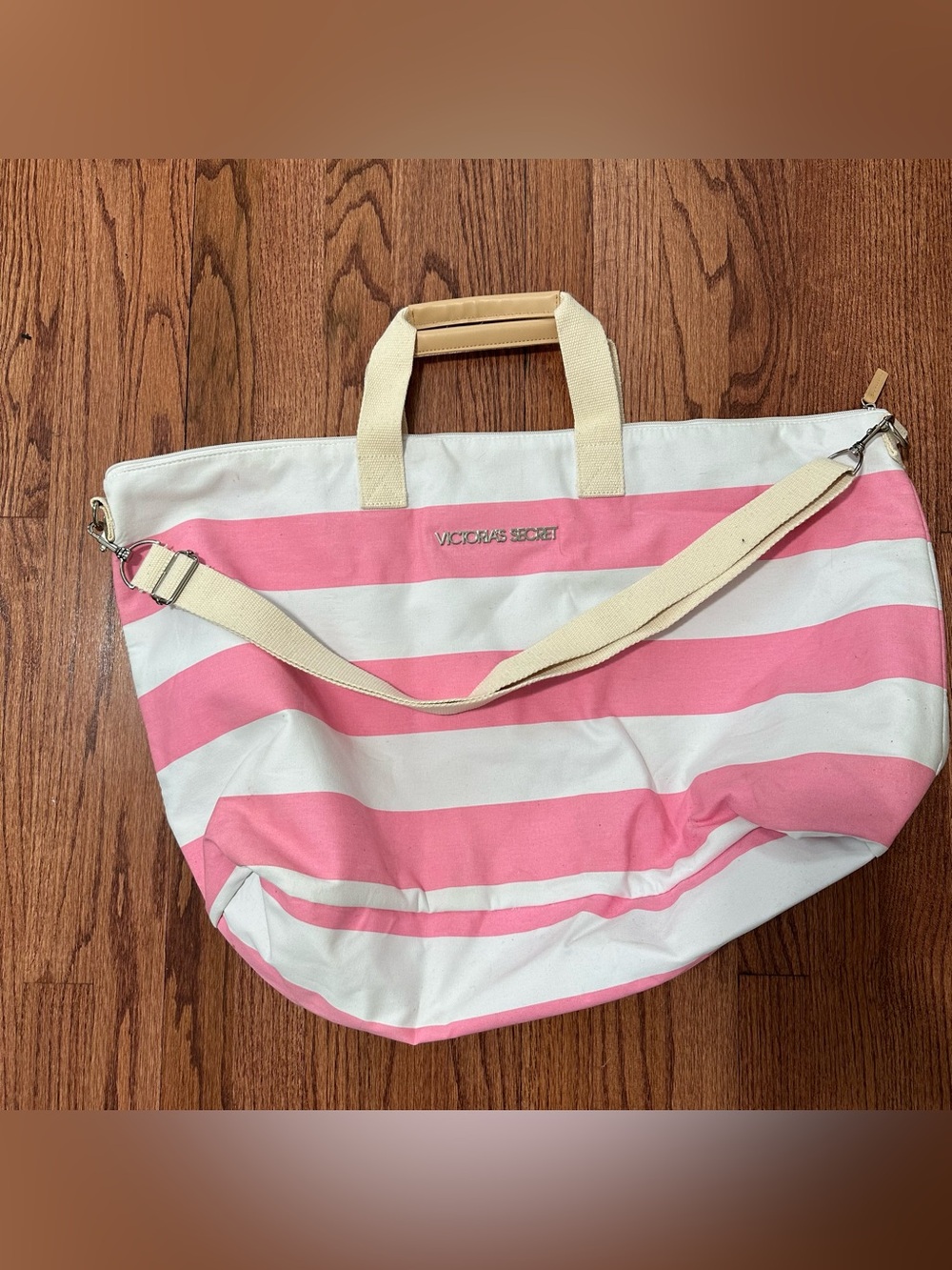 Victoria's Secret: Oversized Pink & White Stripe Weekend Tote